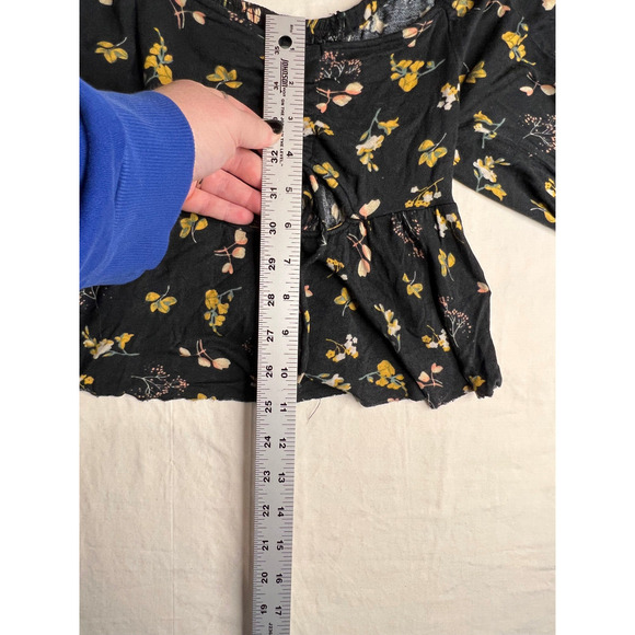 Urban Outfitters Crop Top Womens Medium Blue Yellow Floral Long Sleeve Boho Y2K - Picture 8 of 9